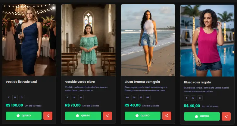 Demonstração do catálogo virtual da Look Virtual em um celular